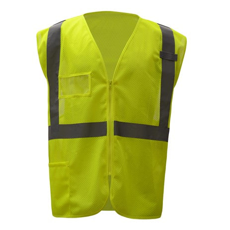 Standard Mesh Zipper Safety Vests With ID Pocket Class 2 in Lime Front View Image