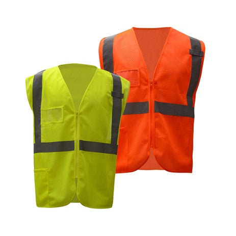 Standard Mesh Zipper Safety Vests With ID Pocket Class 2 in Lime or Orange Front View Image