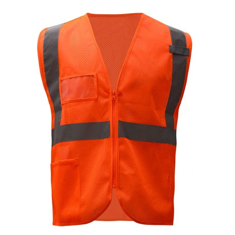 Standard Mesh Zipper Safety Vests With ID Pocket Class 2 in Orange Front View Image