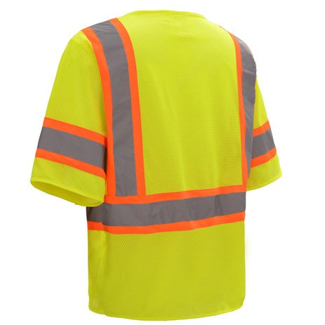 Standard Two Tone Mesh Hook & Loop Safety Vests - Class 3 in Lime Back View Image