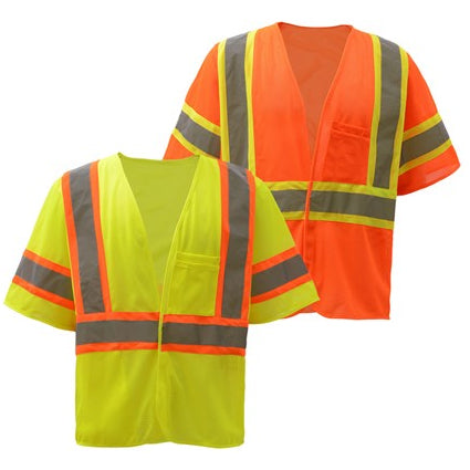 Standard Two Tone Mesh Hook & Loop Safety Vests - Class 3 in Lime or Orange Front View Image