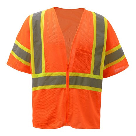 Standard Two Tone Mesh Zipper Safety Vests - Class 3 in Orange Front View Image