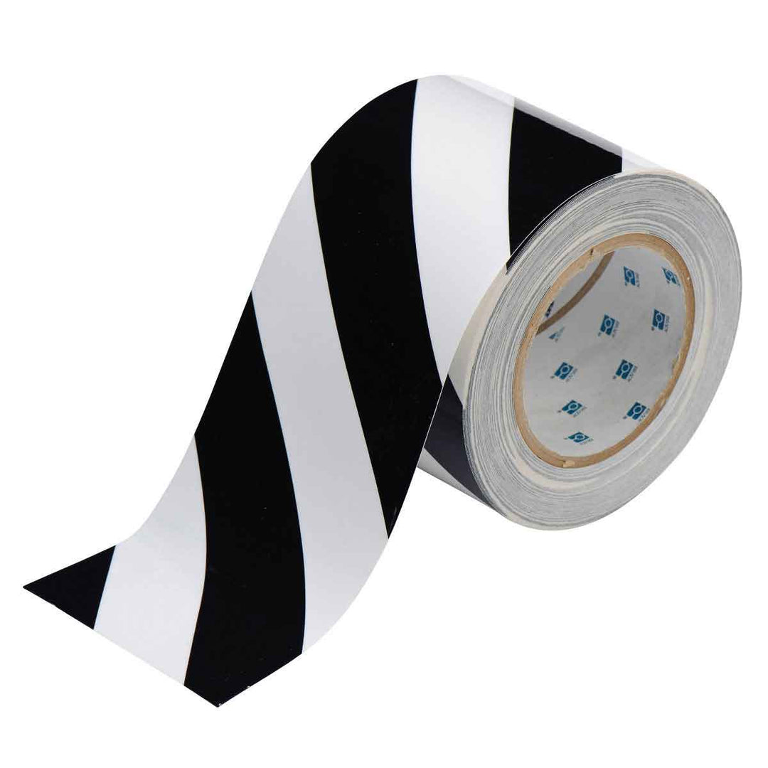 Striped ToughStripe® Tape Roll 4 in. Black and White Image