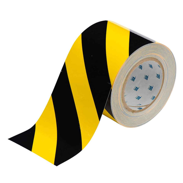 Striped ToughStripe® Tape Roll 4 in. Black and Yellow Image