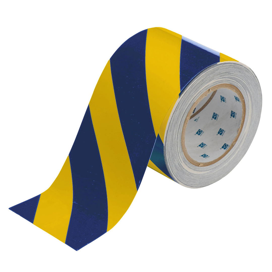 Striped ToughStripe® Tape Roll 4 in. Blue and Yellow Image