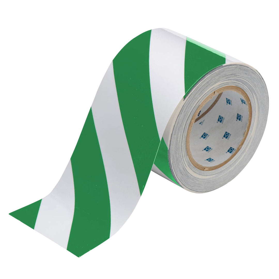 Striped ToughStripe® Tape Roll 4 in. Green and White Image