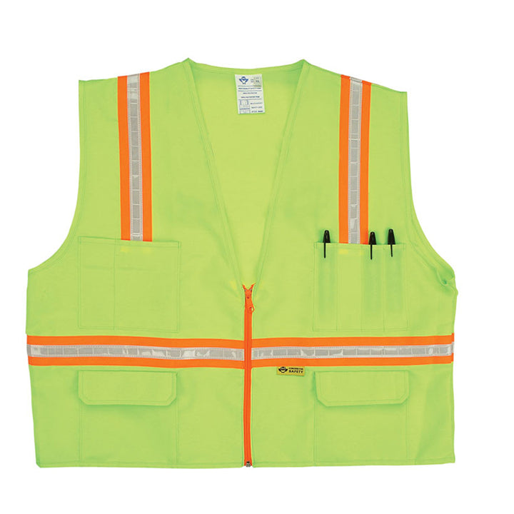 Surveyor's Vest with Contrasting Stripes Lime Green Front View  Image 