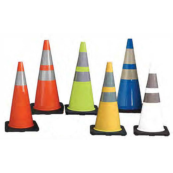 Traffic Safety Cones in Orange, Lime, ellow, Blue and White With Collars Image