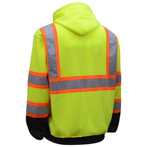 Two Tone Hooded Sweatshirts Pullover Fleece - Class 3 in Lime With Black Bottom Back View Image