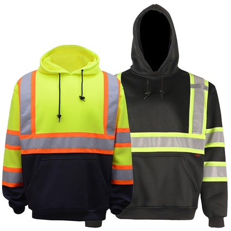 Two Tone Hooded Sweatshirts Pullover Fleece - Class 3 in Lime With Black Bottom or Black Front View Image