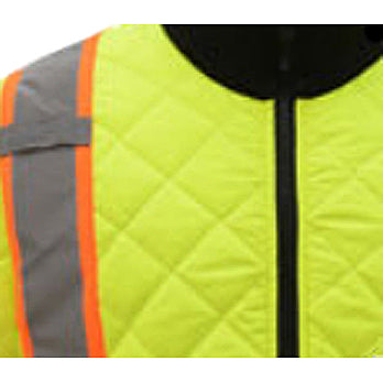 Two Tone Quilted Jackets - Class 3 in Lime Collar Zipper Contrasting Trim Close Up View Image