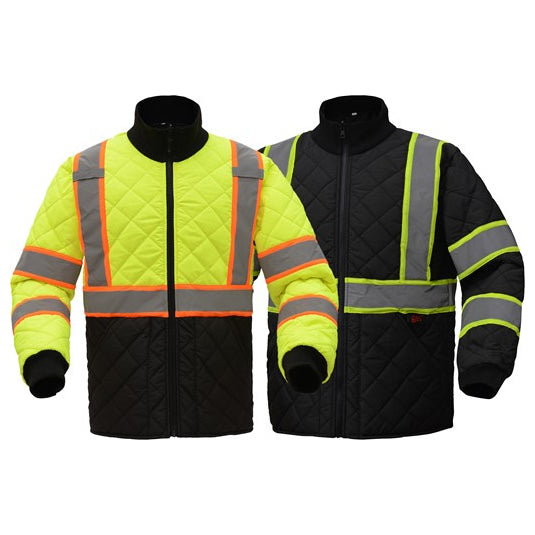 Two Tone Quilted Jackets - Class 3 in Lime or Black Front View Image