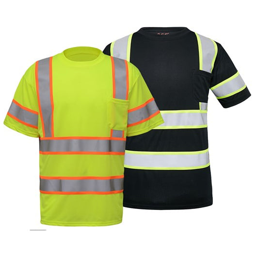 Two Tone Short Sleeve T-Shirt in Lime - Class 3 or Black - Non-ANSI With Black Bottom Front View Image